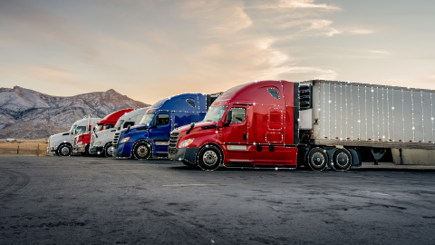 Line up of transport trucks