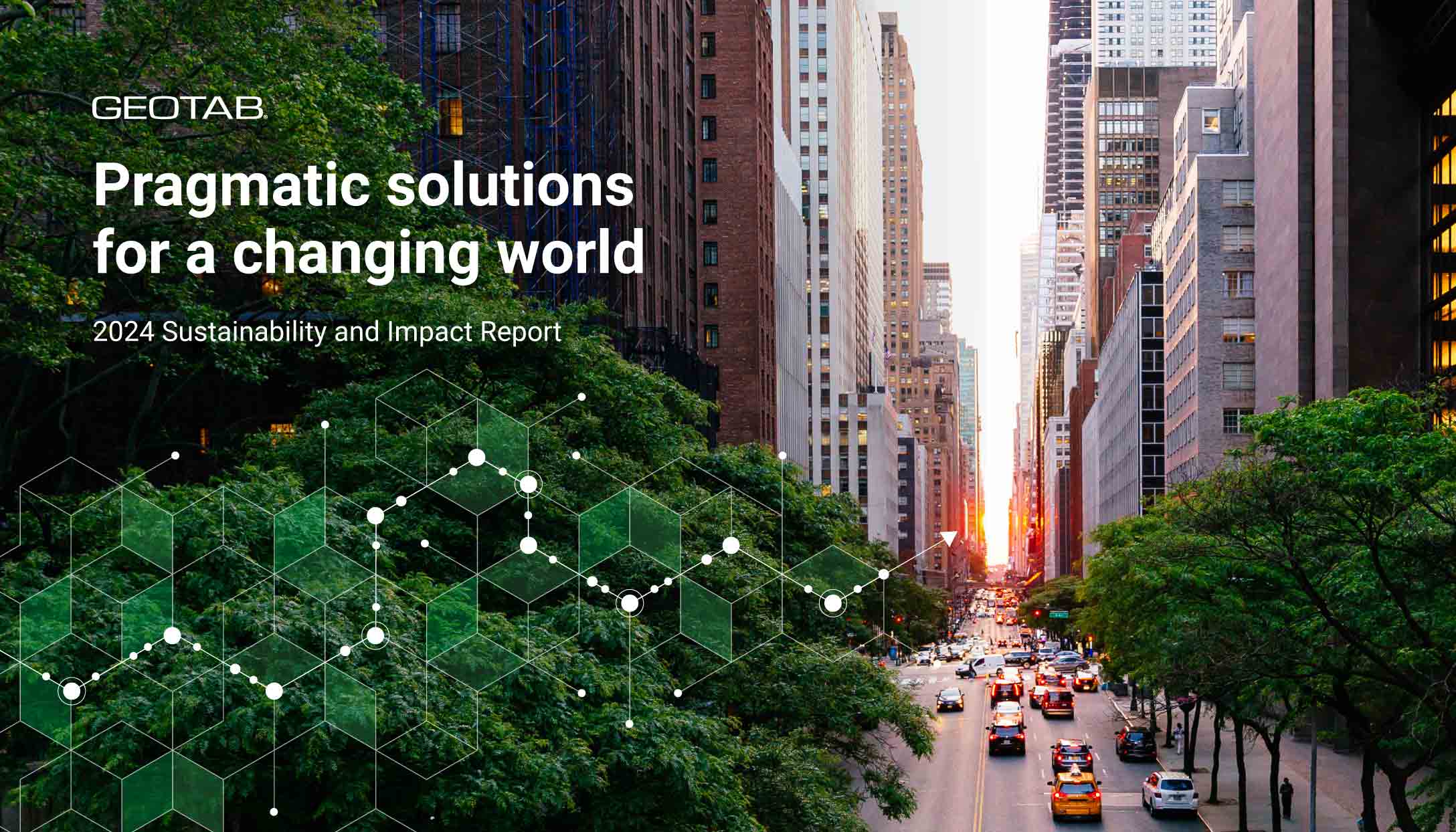 Sustainability Report Cover with cars driving on a road
