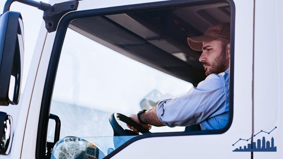 Truck driver in the vehicle
