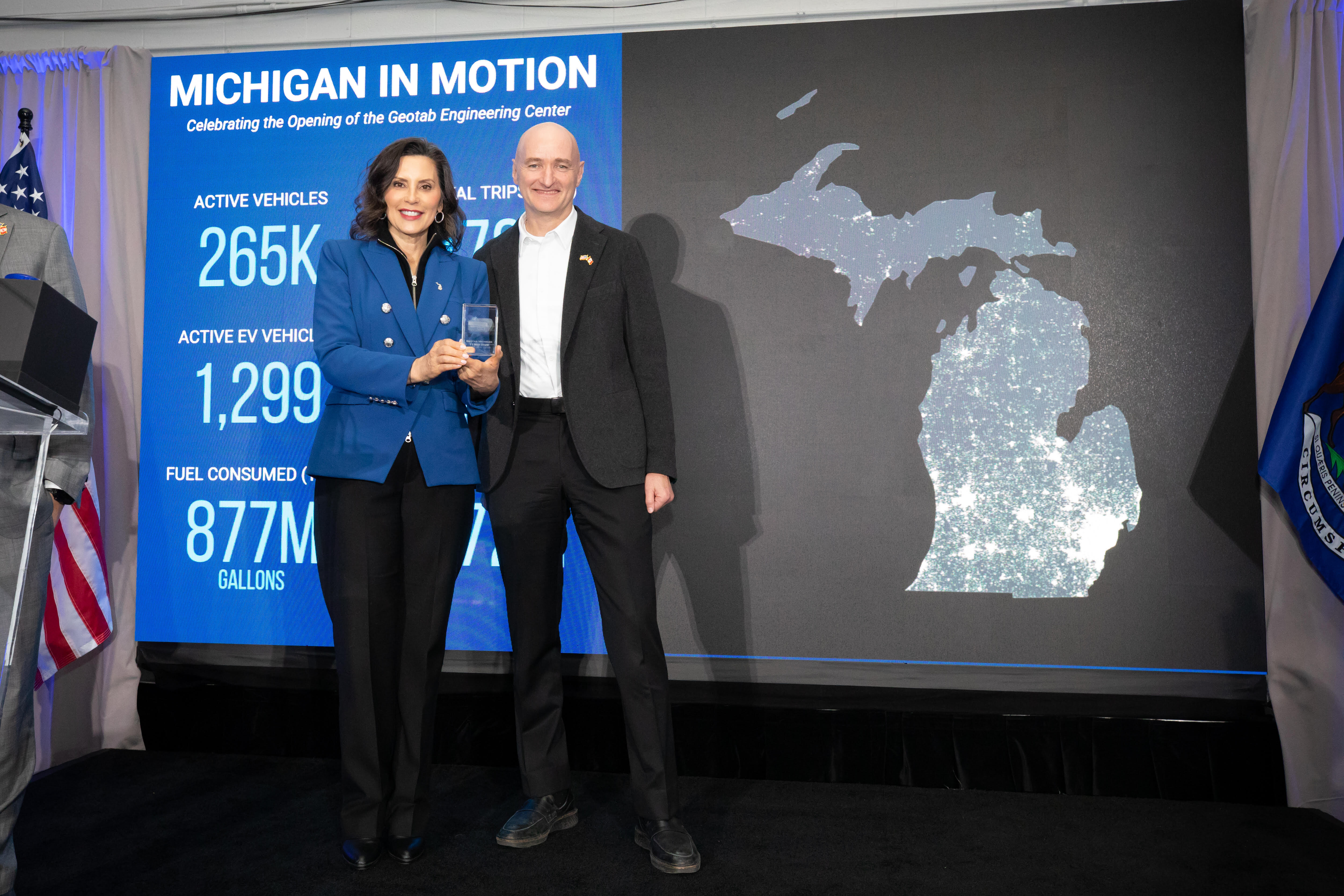 Michigan Governor Gretchen Whitmer and Geotab CEO Neil Cawse