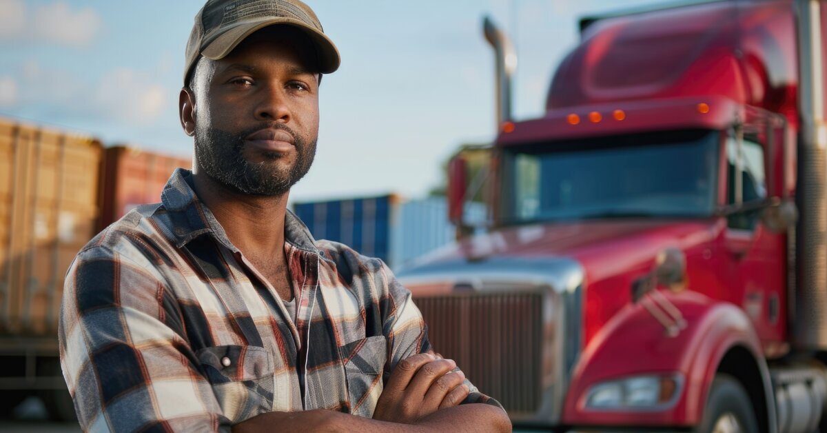 Driver standing beside a truck