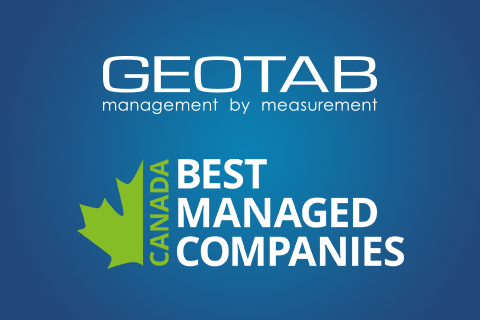 Geotab logo and Canada's Best Managed Companies logo on dark blue background