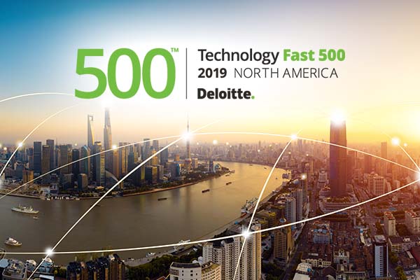 Immagine di una città e dei grattacieli vista dall'altro, con il logo Deloitte e Technology Fast 500 2019