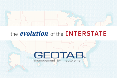 map of the United States of America with the tagline "the evolution of the interstate" and the Geotab logo