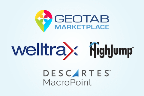 Geotab Marketplace, Welltrax, High Jump and Descartes Macropoint logos