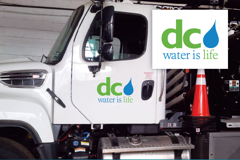 White DC Water truck with DC Water logo on the door