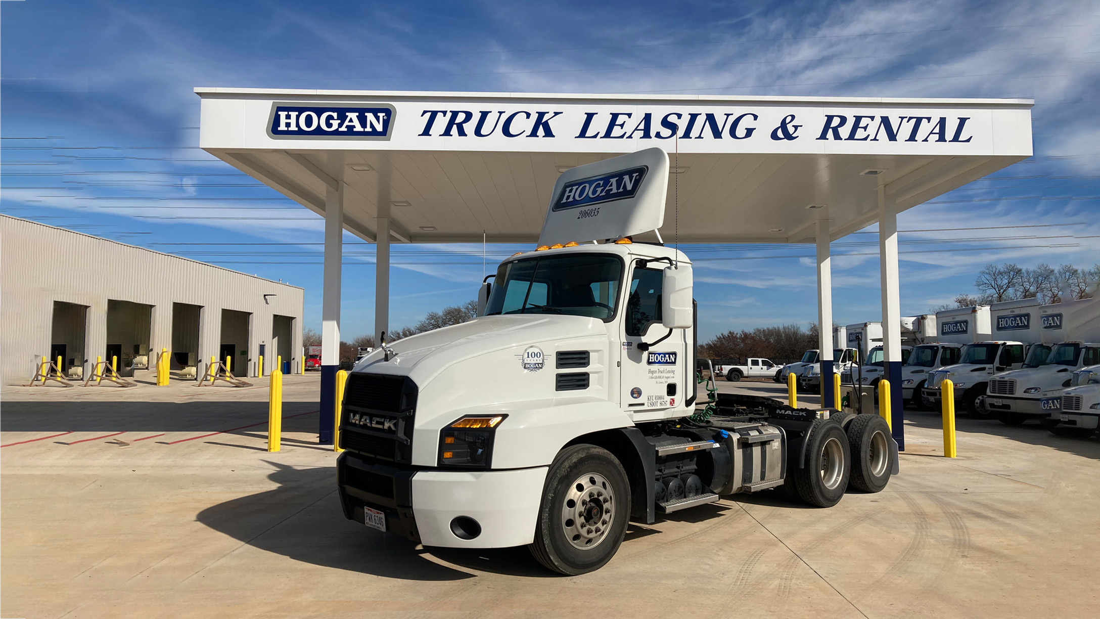 Hogan Truck parked outside Hogan Truck Leasing center