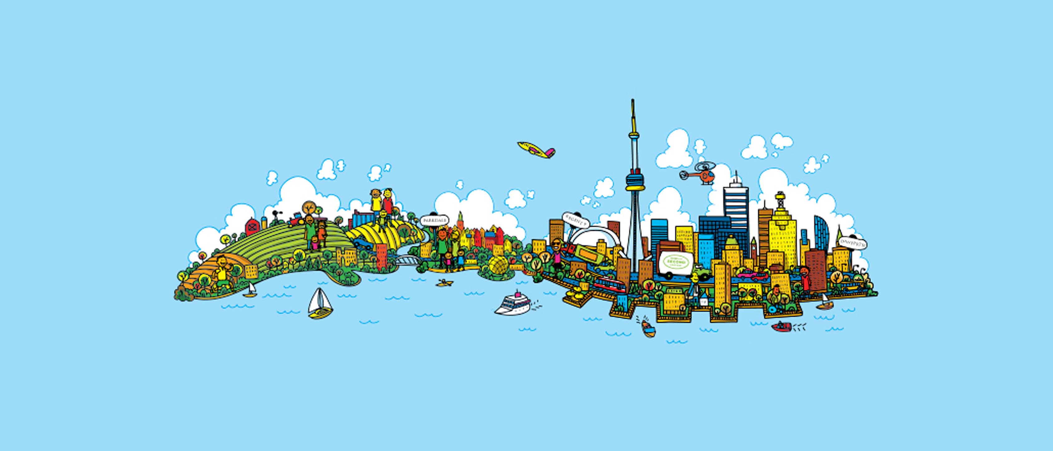 Illustration of Toronto skyline on a blue background