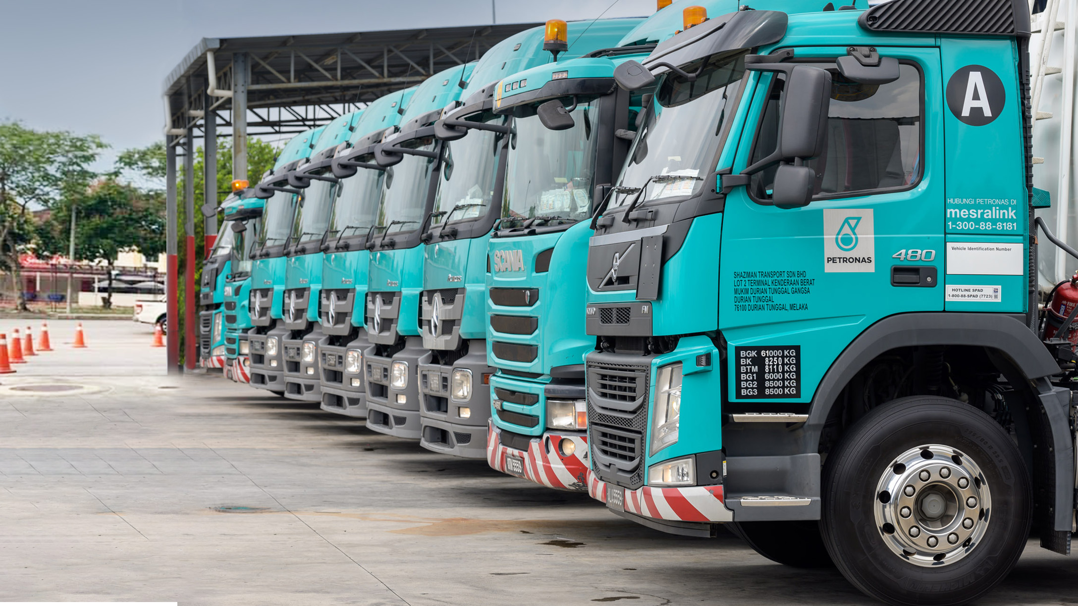 Shaziman transport trucks lined up