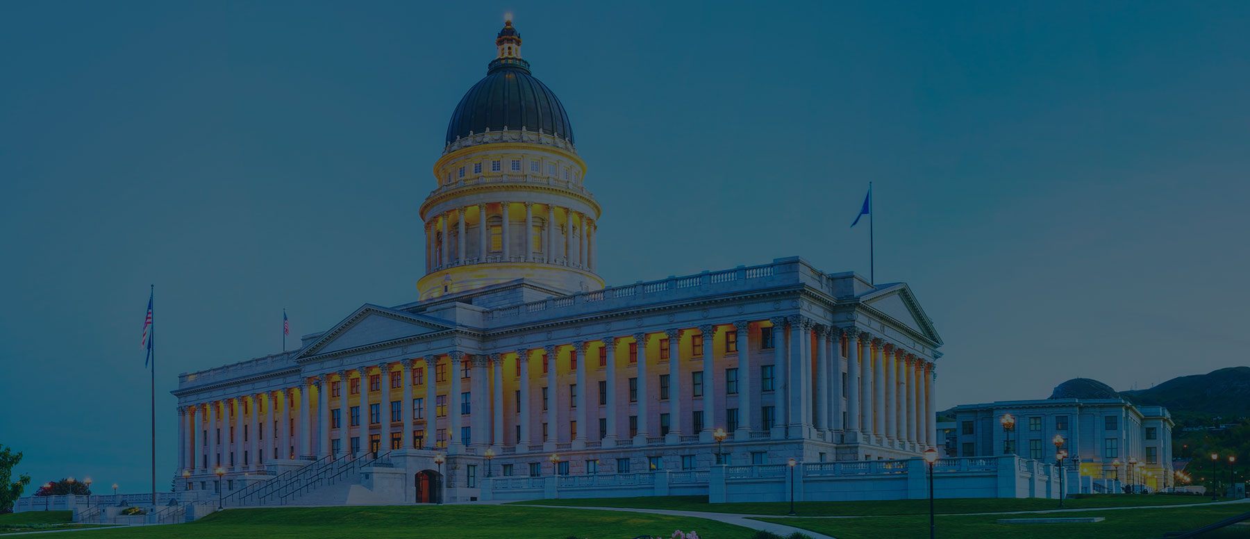 Utah state building with blue sky behind it