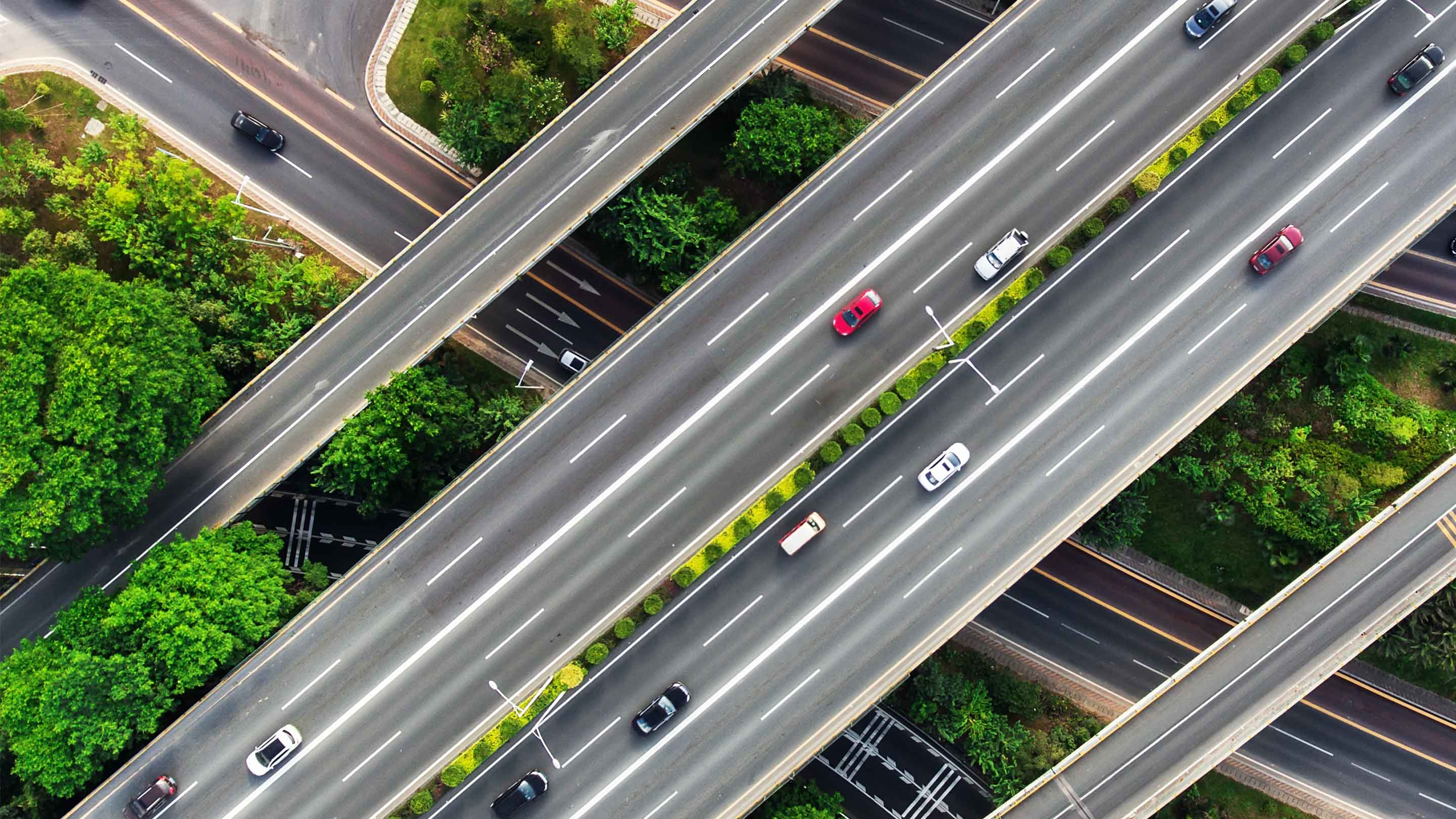 aerial view of higway with cars