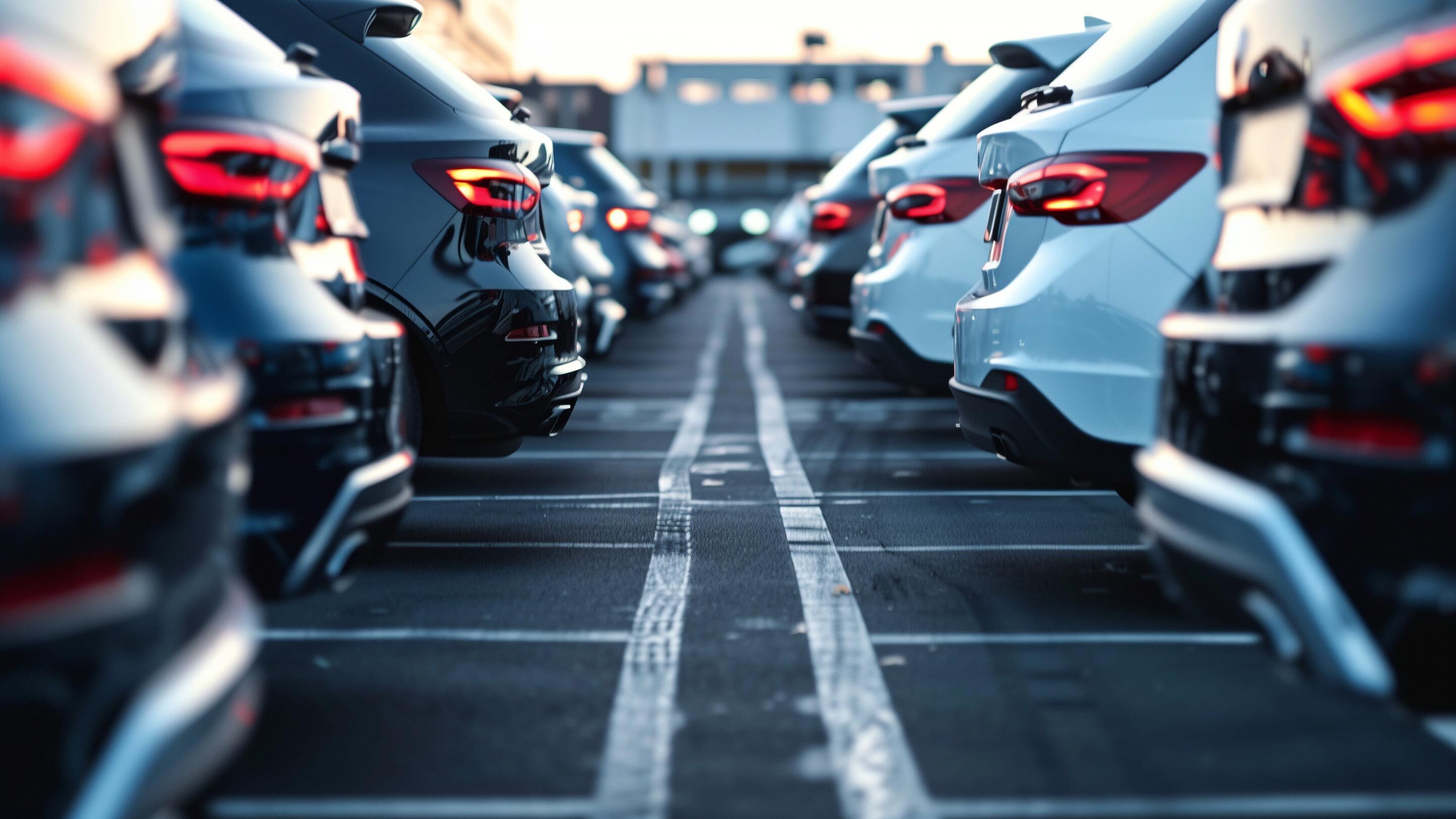 row of leasing cars in a parking lot