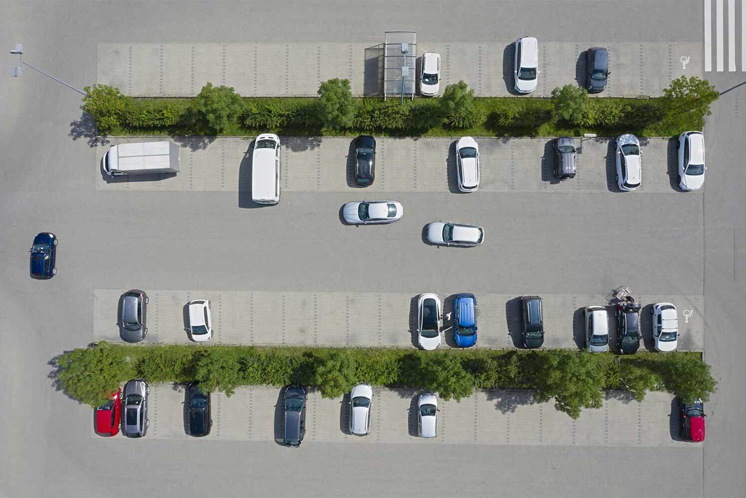 aerial view of a parking lot
