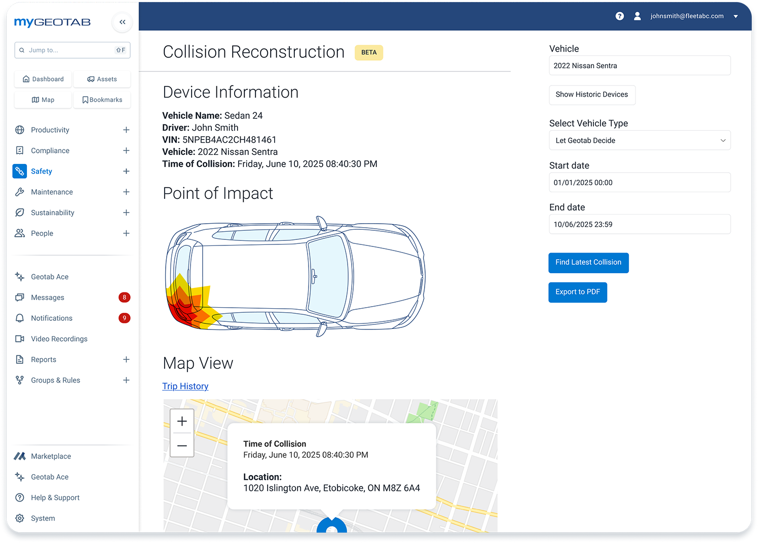 collision reconstruction in mygeotab