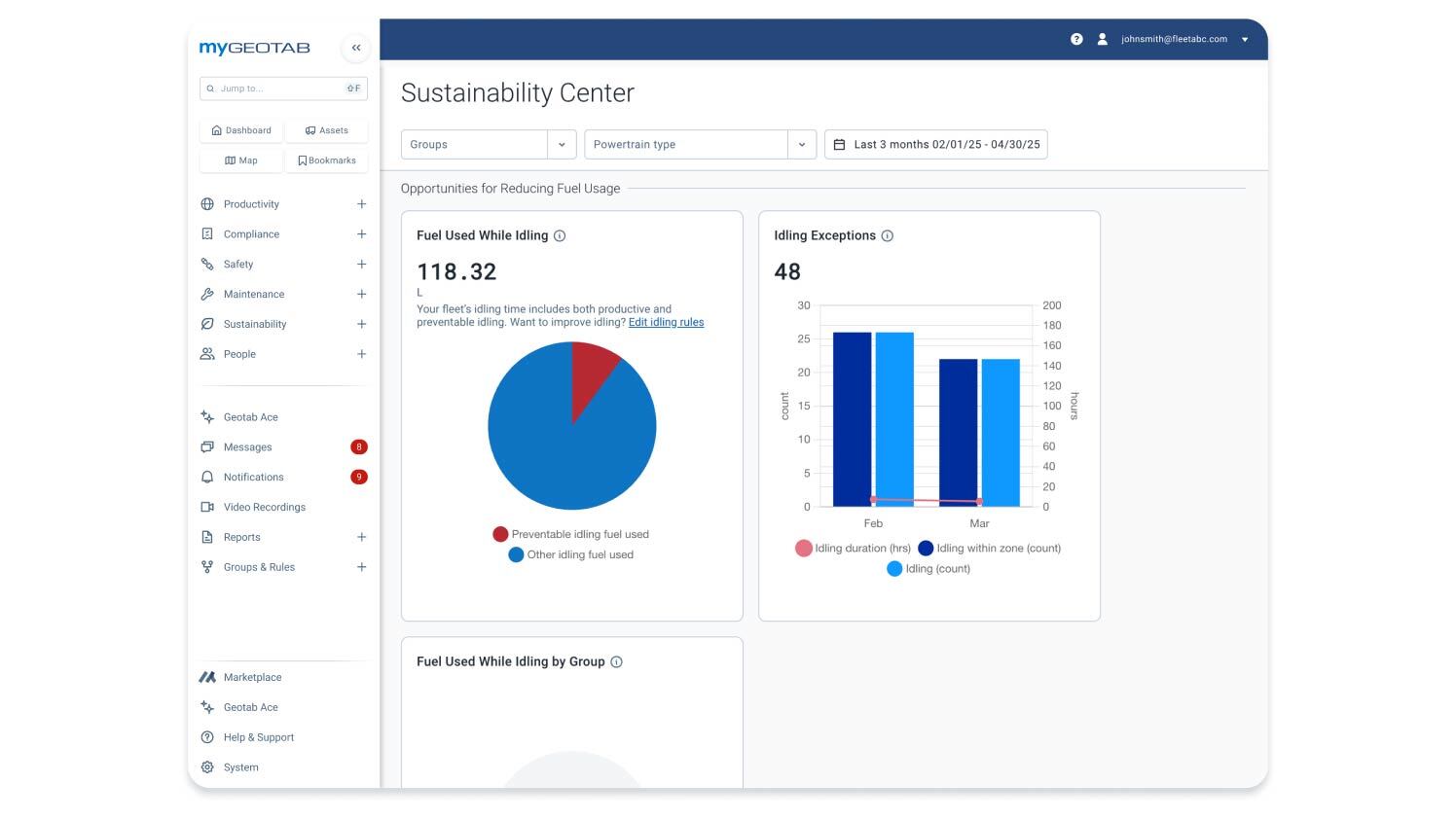 Sustainability center in mygeotab