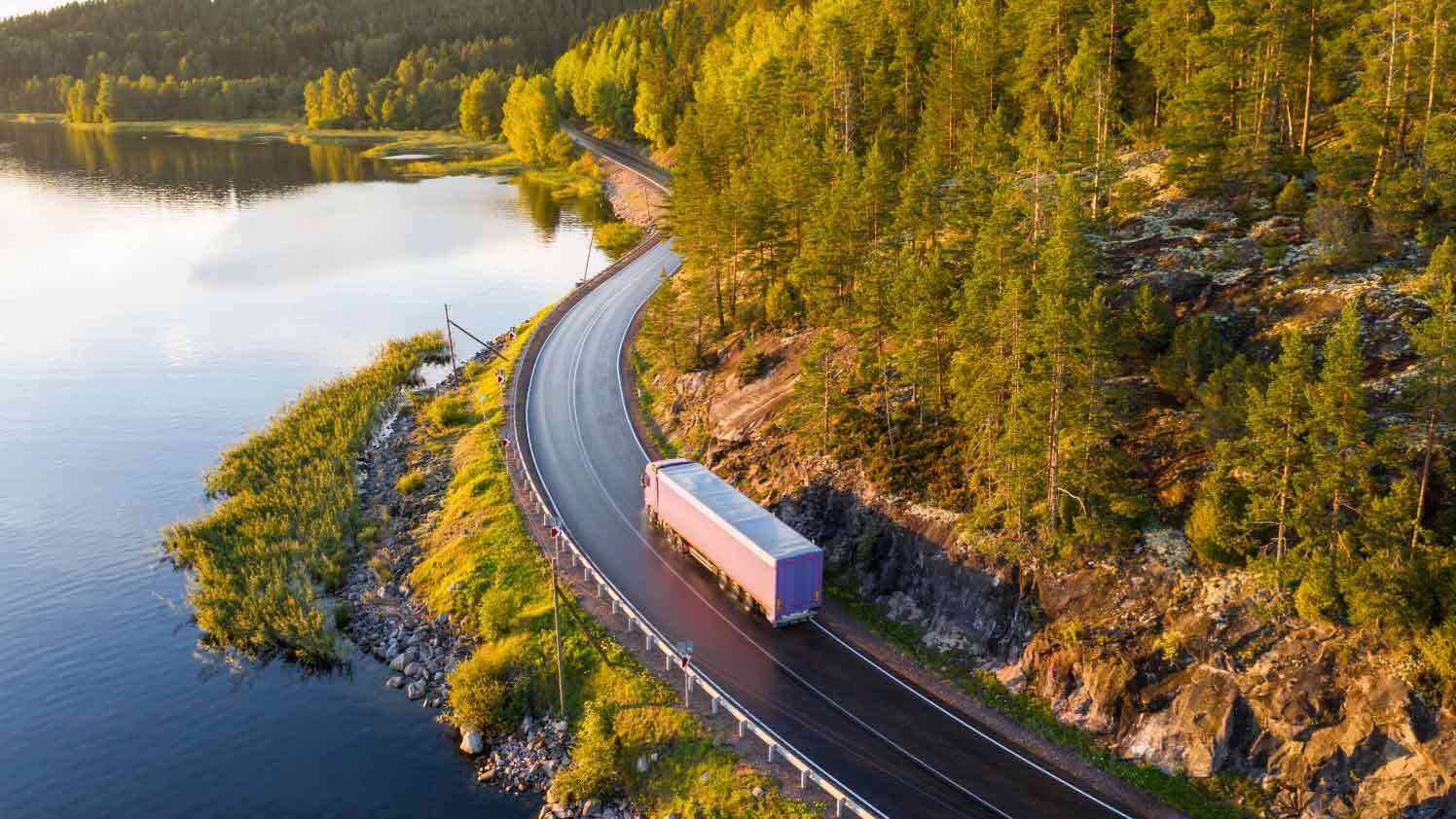 truck driving on road
