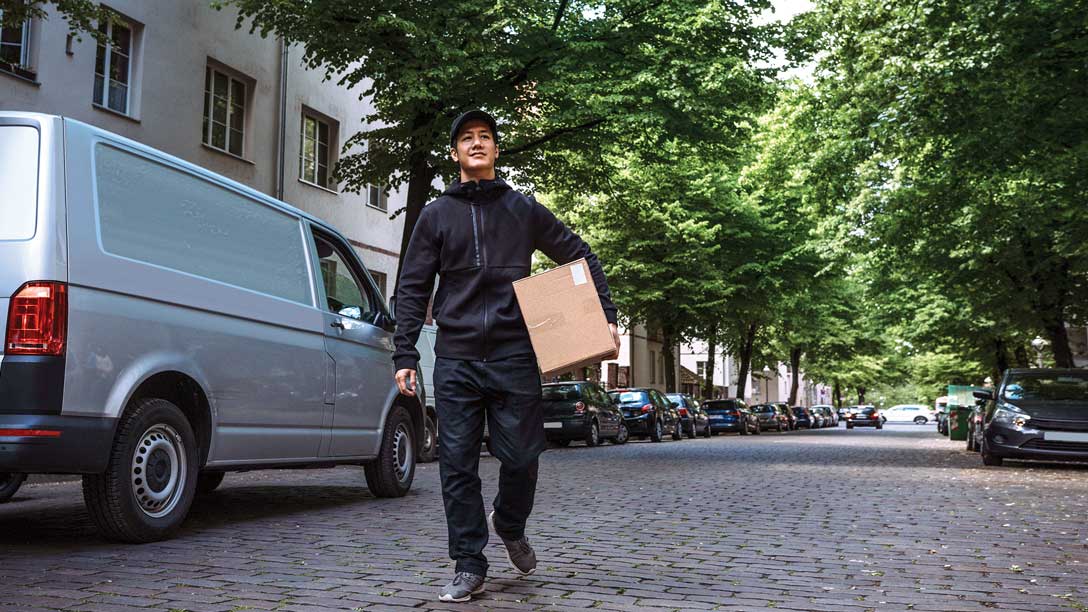 delivery driver with a package