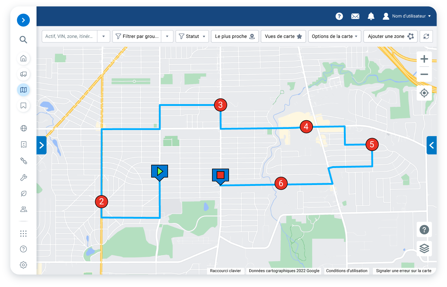 tableau de bord de la carte de suivi des actifs dans mygeotab
