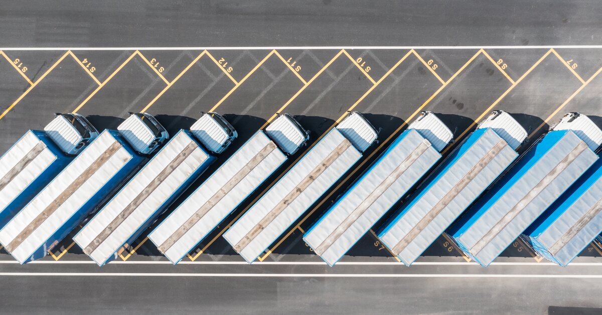 aerial view trucks parked