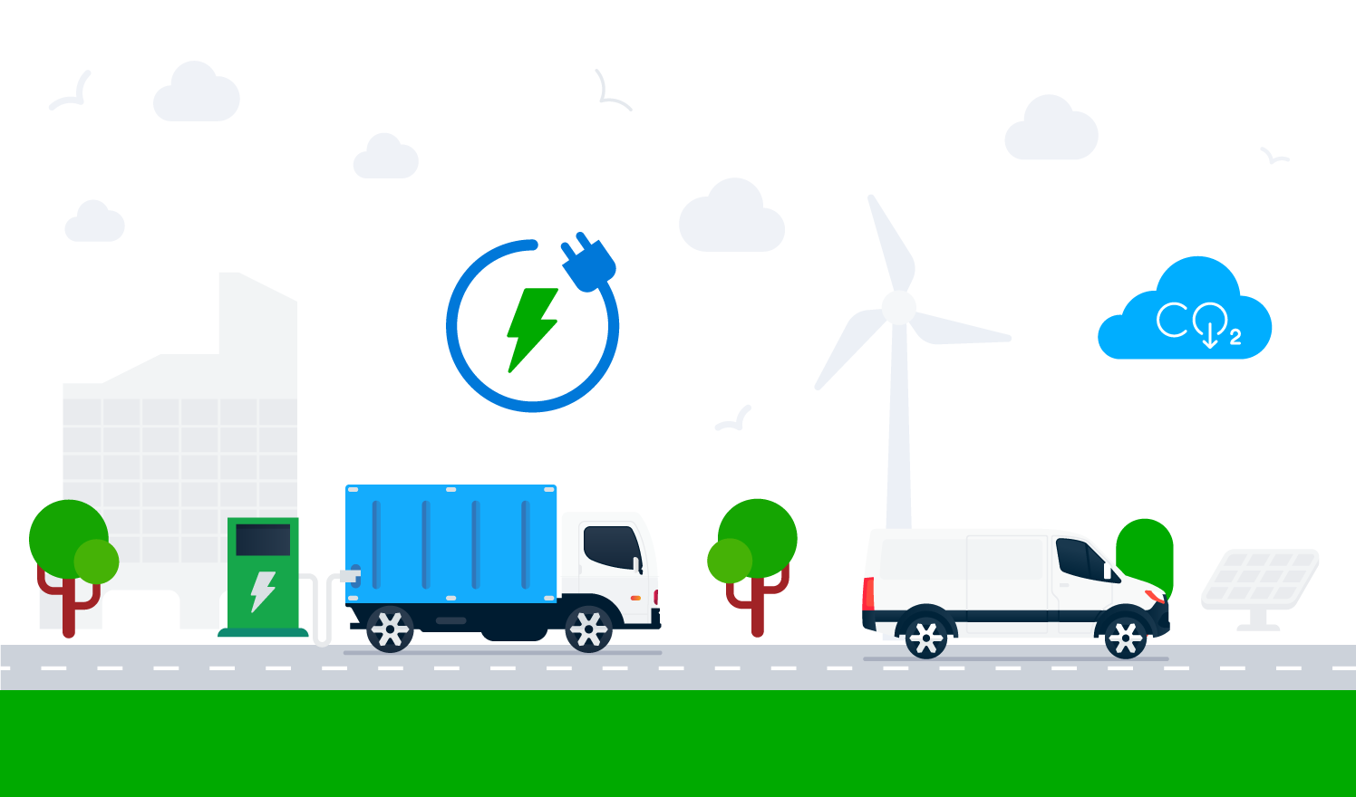 illustration of trucks driving on a road