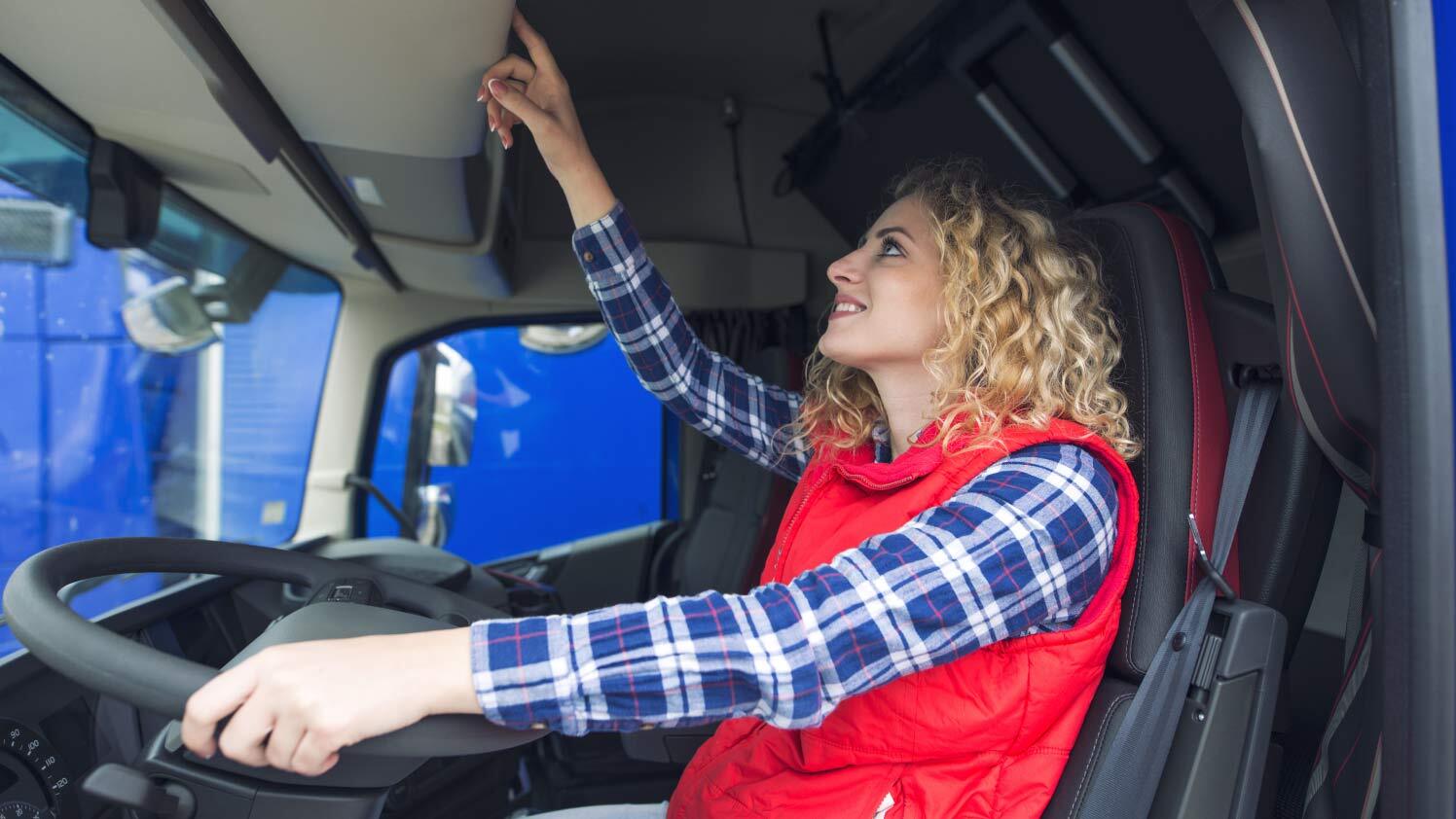 woman in a truck