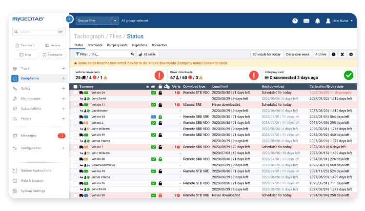mygeotab tachograph screen