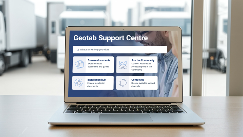 geotab support center screen shown on a laptop