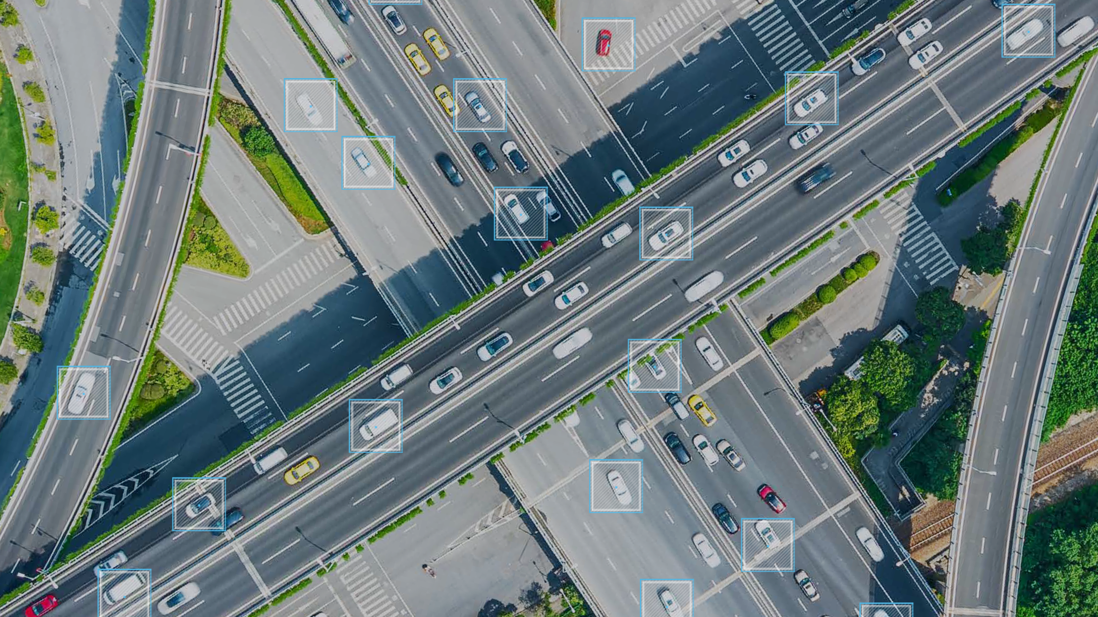 top down image of a road with cars and data points