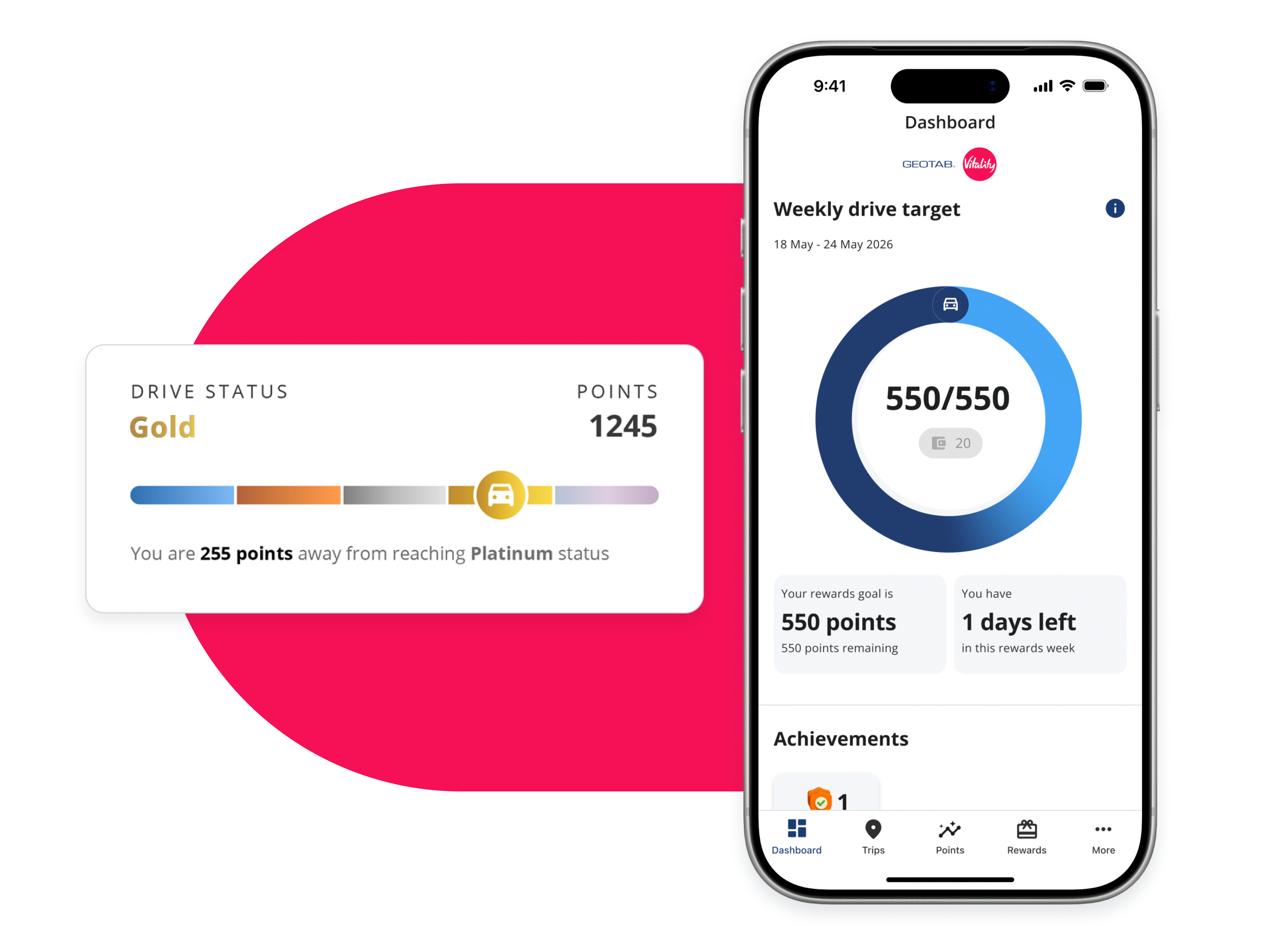 UI of Vitality app's driver's status page